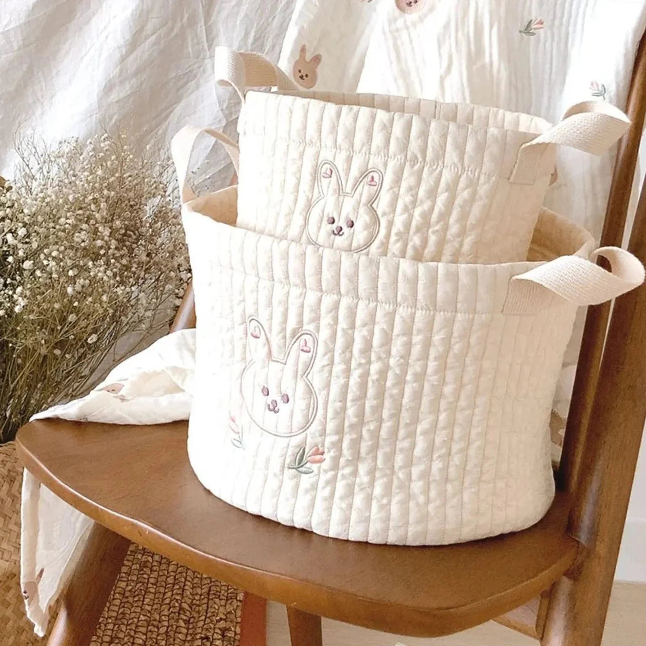 Organisateurs de rangement pour paniers pour bébé en coton brodé blanc - 4 styles