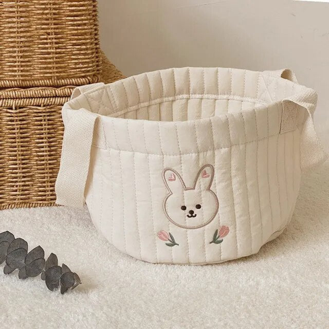 White Embroidered Cotton Baby Basket Storage Organisers - 4 Styles