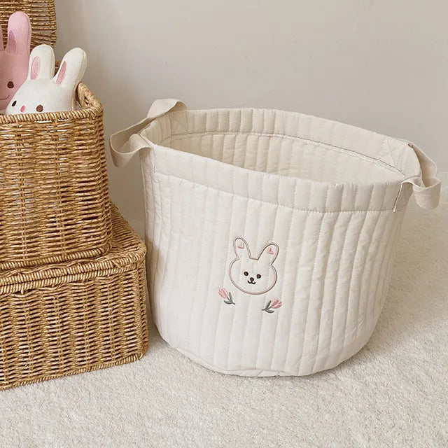 White Embroidered Cotton Baby Basket Storage Organisers - 4 Styles