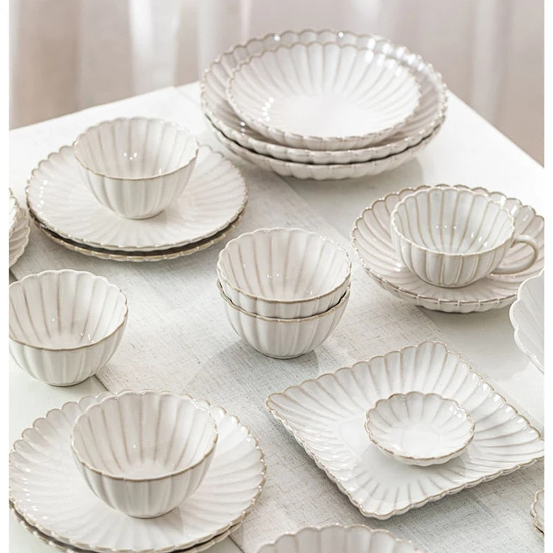 White Scalloped Ceramic Tableware Plates & Bowls - 6 Sizes & Sets