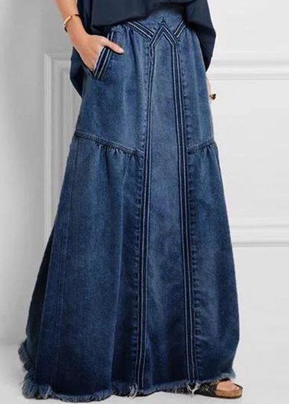 Frauen Distressed Solid Color Elastic Waist Loose Denim Rock mit Tasche