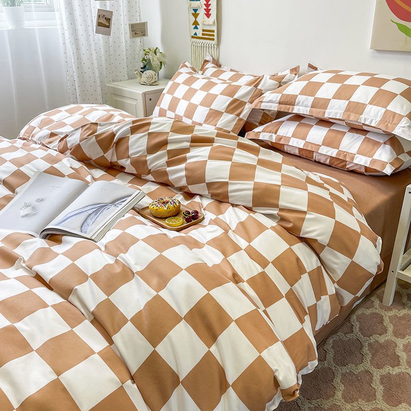 Parure de lit simple en damier abstrait – Design géométrique moderne pour des nuits douillettes