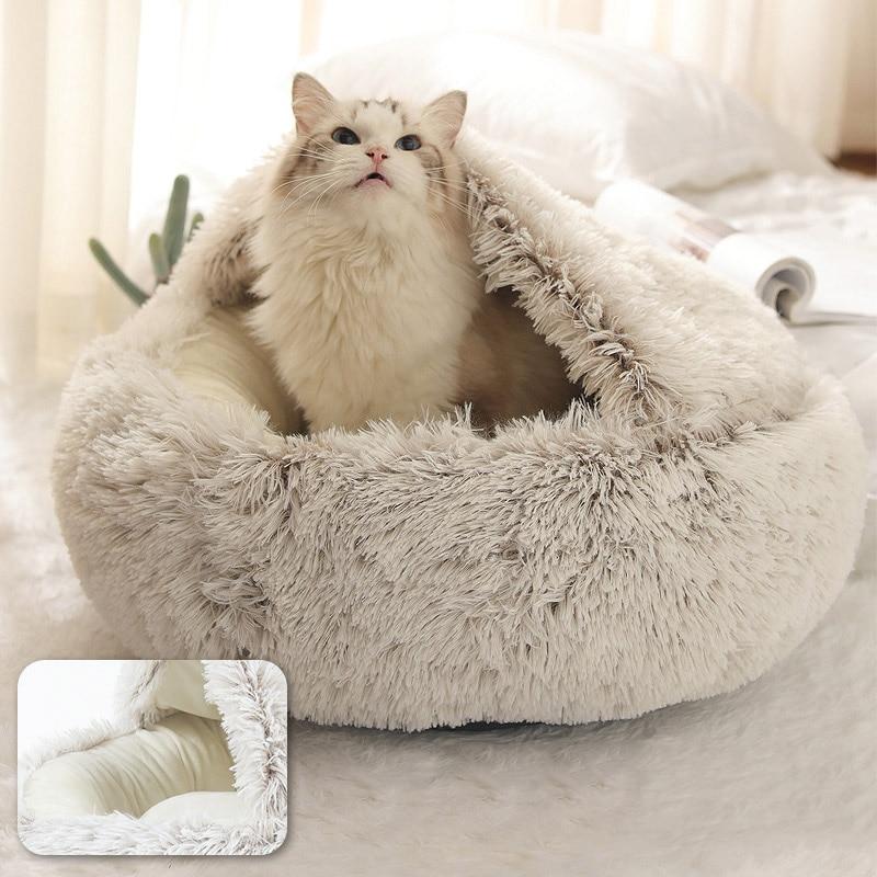 Round Plush Calming Cat Cave