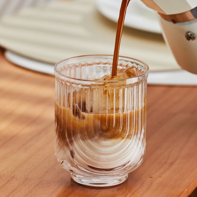 American Ice Latte Glass Coffee Cup – Chic Kawaii Wave Design for Stylish Beverage Lovers