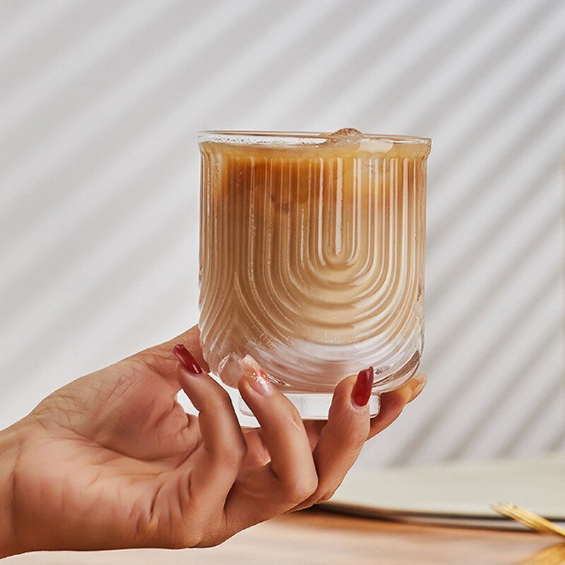 American Ice Latte Glass Coffee Cup – Chic Kawaii Wave Design for Stylish Beverage Lovers