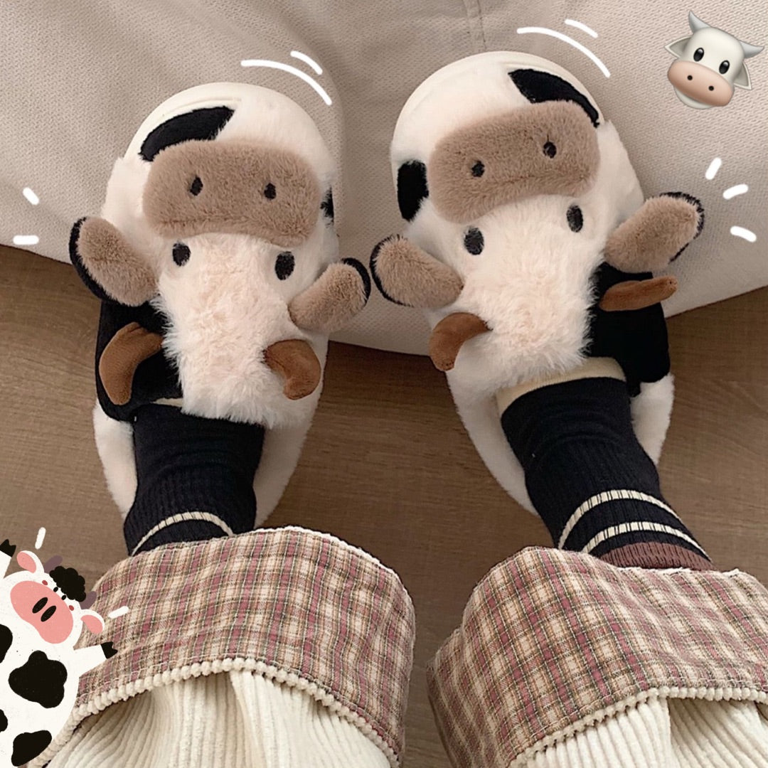 Pantuflas de vaca mullidas