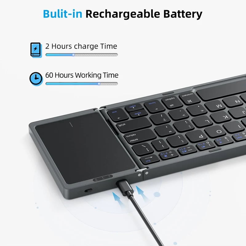 Sammenfoldeligt Bluetooth-tastatur med touchpad