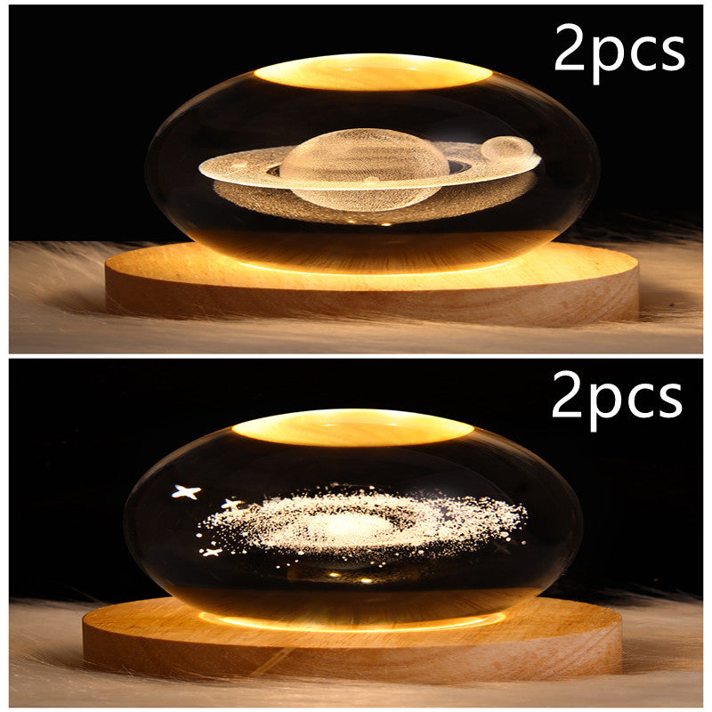 Lámpara de noche LED con forma de bola de cristal y galaxia 3D