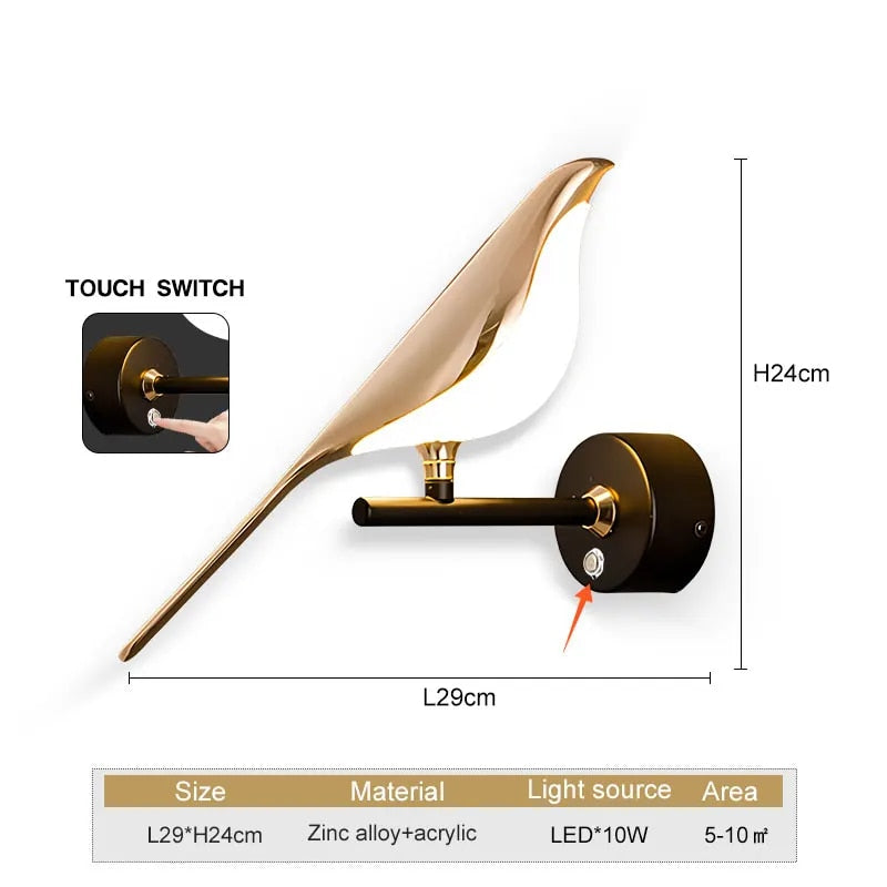 WingSpan - Lámpara de pared con forma de pájaro giratoria 360°