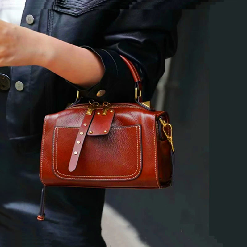 Sac à bandoulière Boston en cuir véritable