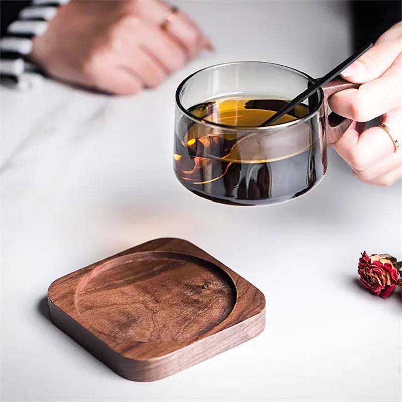 Rose Wooden Coffee Mug Set