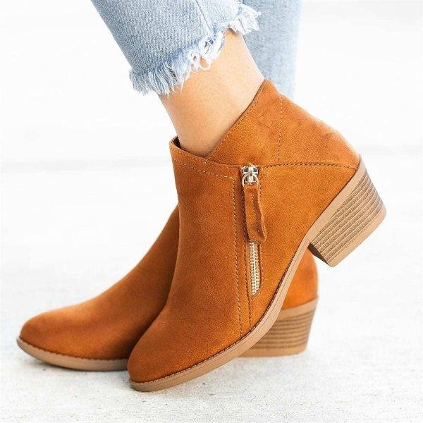 Botas Celeste de ante medio alto con cremallera: calzado de ante vegano de moda para una comodidad elegante