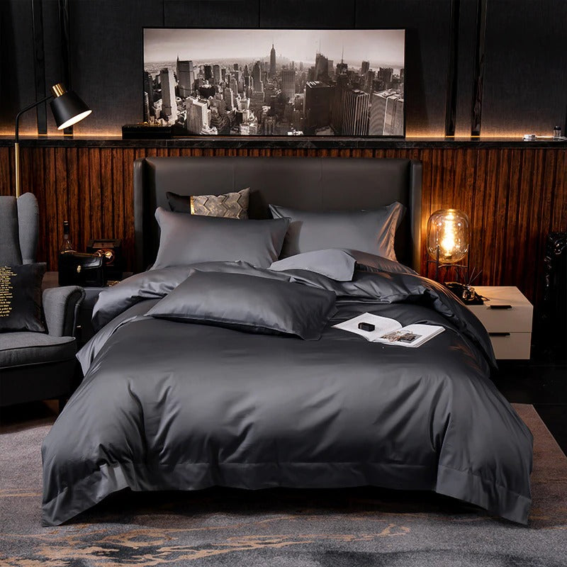 Lakibia Deep Grey Silky Soft Egyptian Cotton Bedding Set