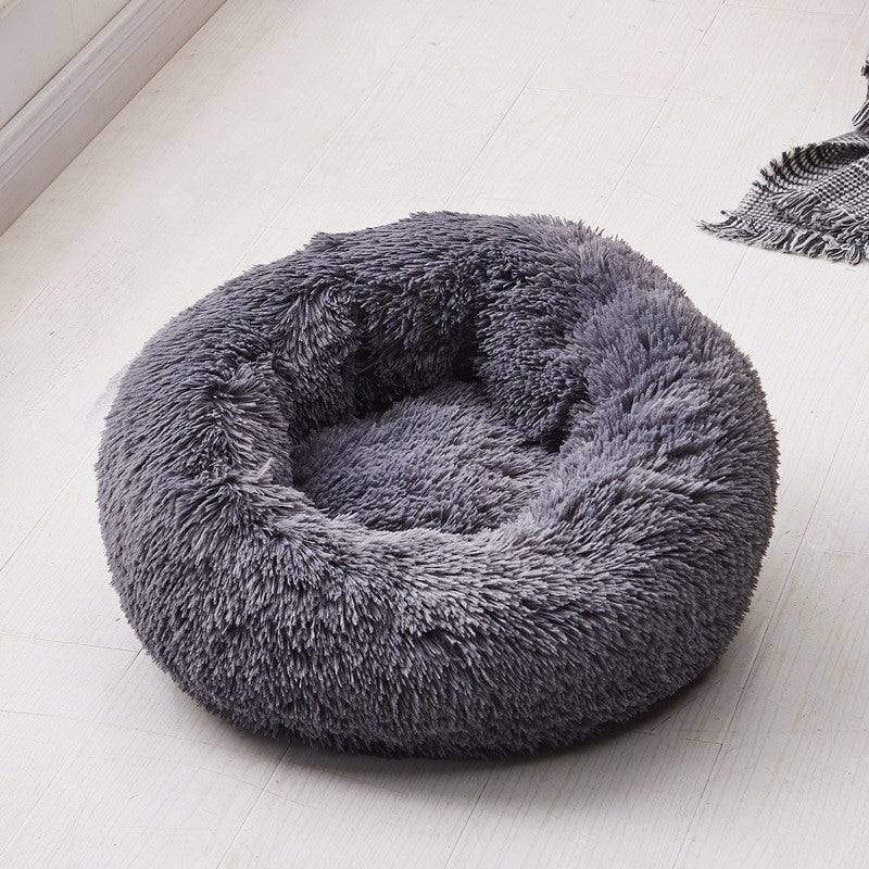 Lit rond en peluche pour chien en forme de beignet apaisant pour petits et grands chiens