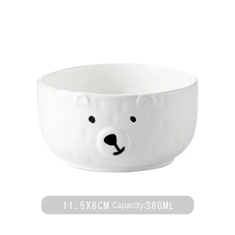 Cartoon Polar Bear Ceramic Plate + Bowl Set