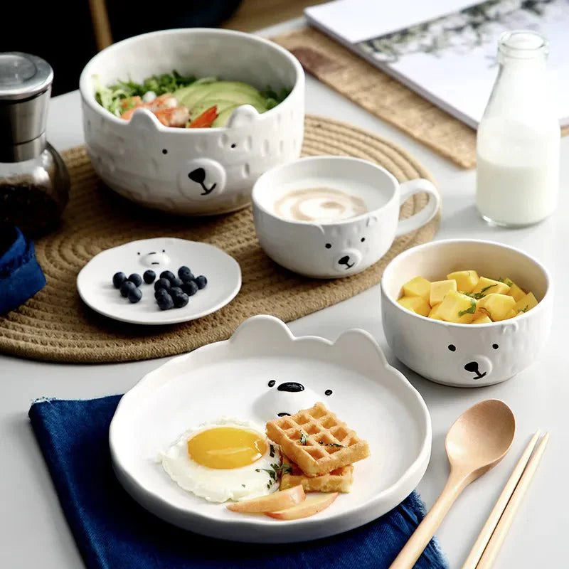 Cartoon Polar Bear Ceramic Plate + Bowl Set