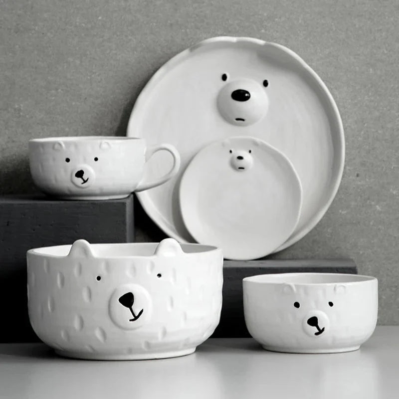 Cartoon Polar Bear Ceramic Plate + Bowl Set