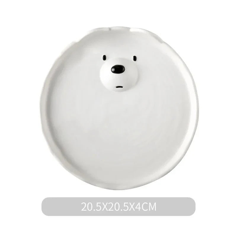 Cartoon Polar Bear Ceramic Plate + Bowl Set