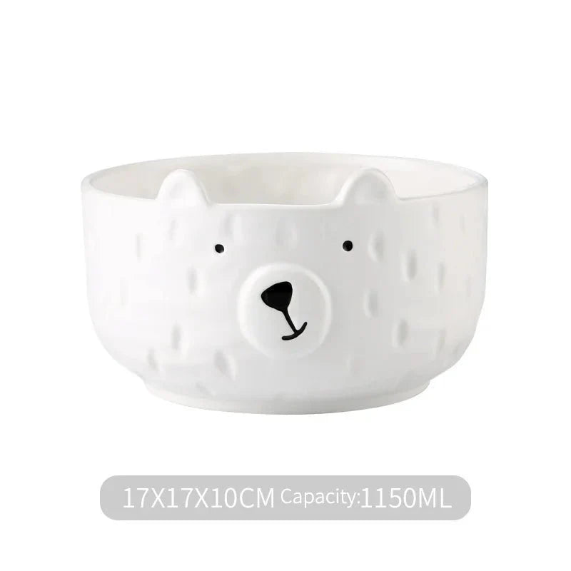 Cartoon Polar Bear Ceramic Plate + Bowl Set