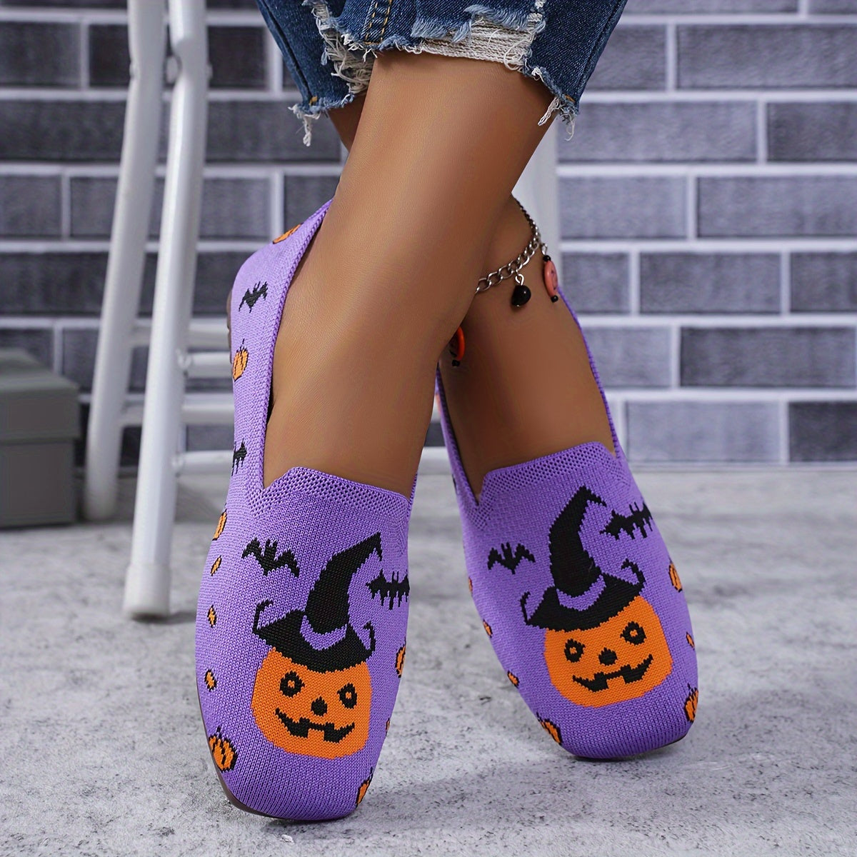 Pantuflas ligeras de calabaza para Halloween, color morado