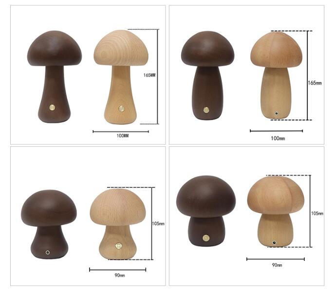 LUMONUIT | Veilleuse LED champignon en bois avec interrupteur tactile | Éclairage d'ambiance | Lampe adaptée aux enfants