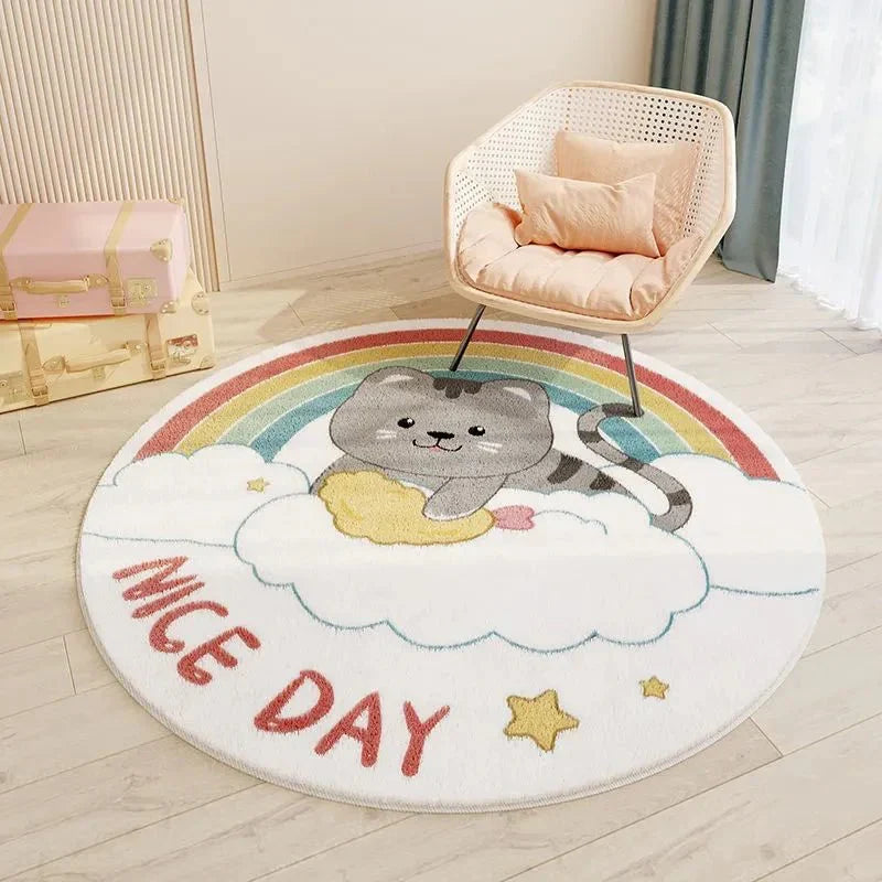 Children's Round Cartoon Bedroom Rug | Soft, Cozy & Durable Play Mat