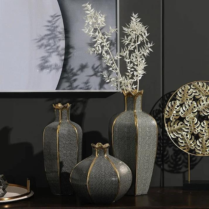 Florero de cerámica dorado europeo para decoración del hogar, accesorios de decoración modernos para sala de estar, macetas decorativas de lujo para interiores