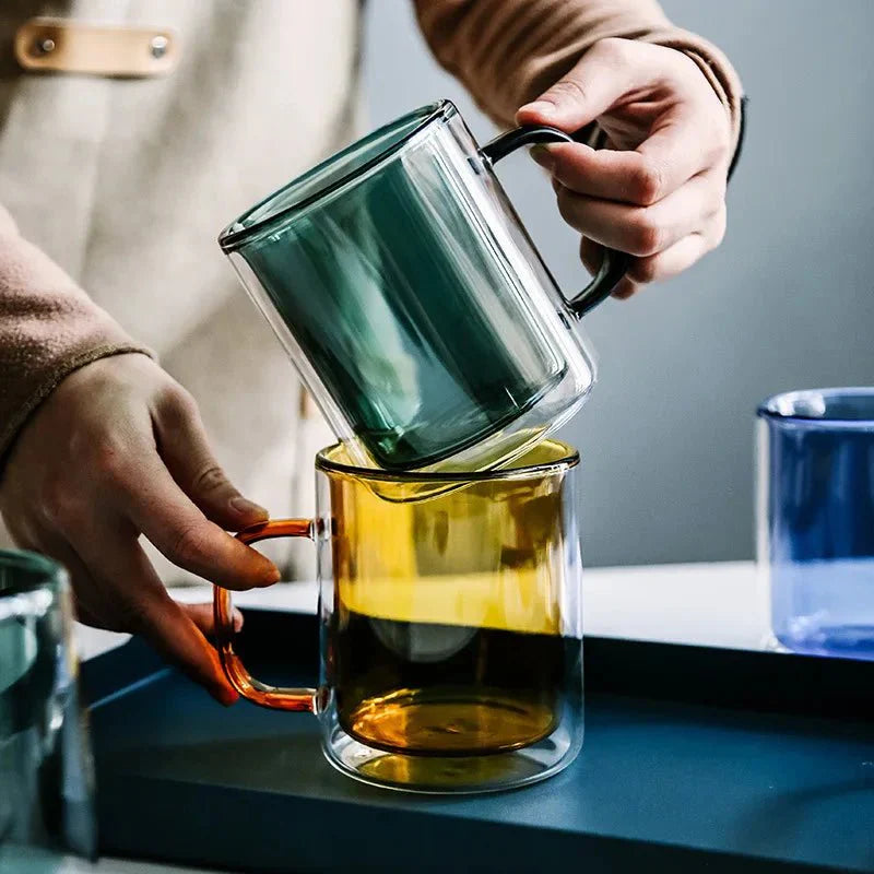 Tasse à café à double paroi en verre coloré