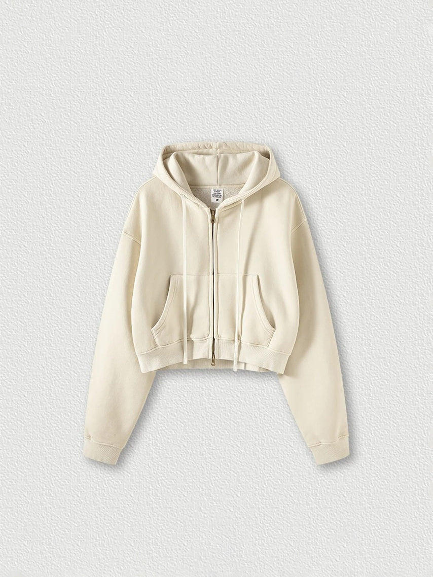 Gewaschenes Vintage Cropped Zip Hoodie