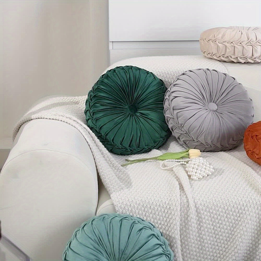 PumpkinVelvet - Round Cushion of Soft Velours for Living Room and Office