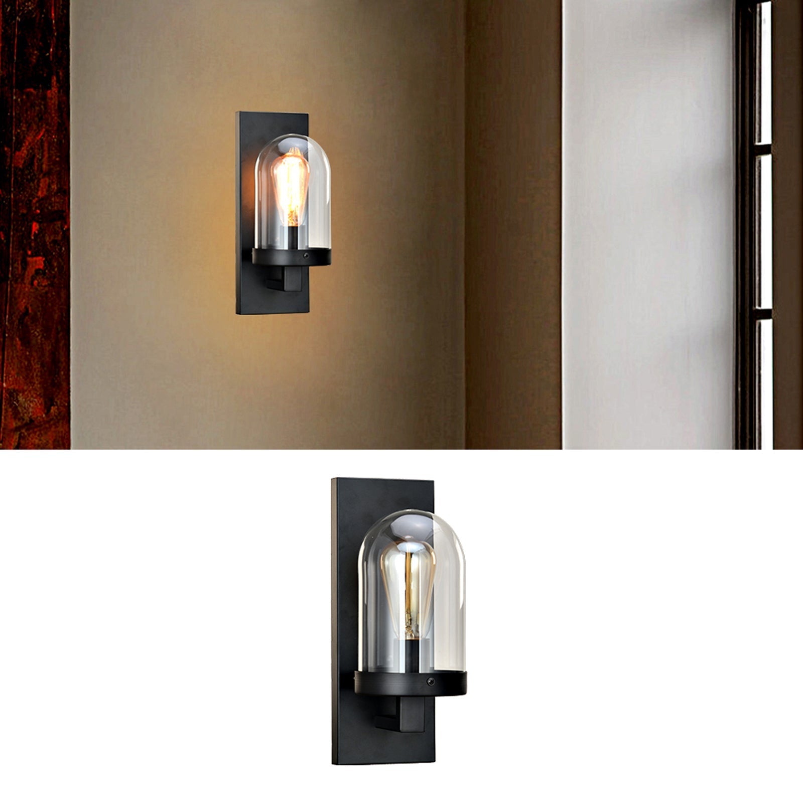 Black Wall Sconce Lighting with Glass Shade