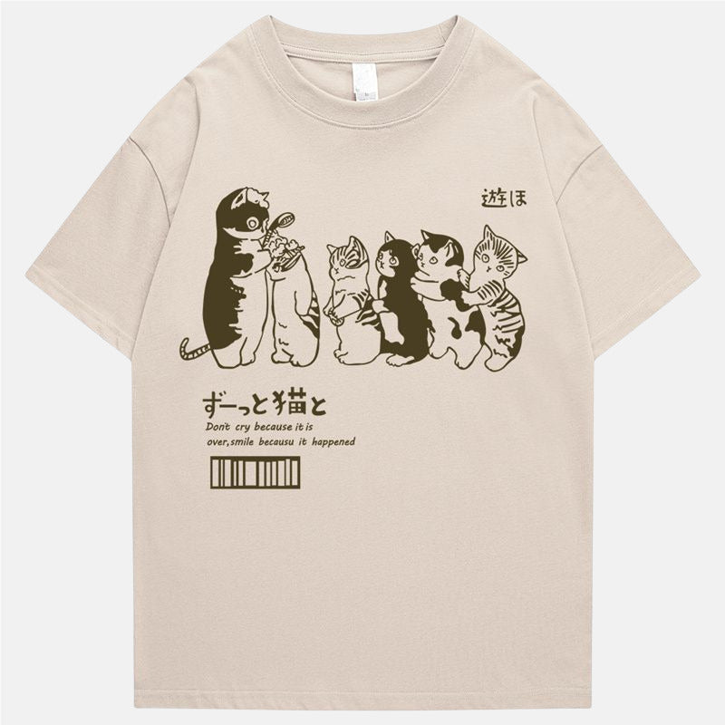 Japansk tecknad kattkö för dusch T-shirt