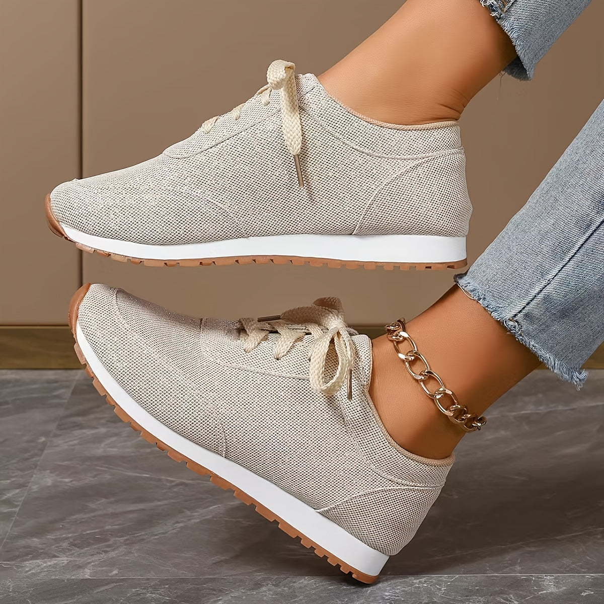 Sneakers effetto lino beige - Donna Nora