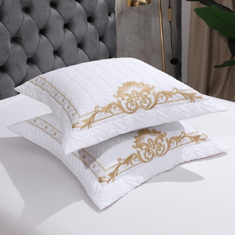 Set biancheria da letto con ricamo in cotone egiziano bianco DeLuxxe