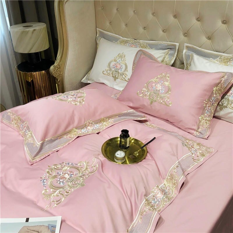 Set di biancheria da letto di lusso premium con ricamo in cotone egiziano Pheliza