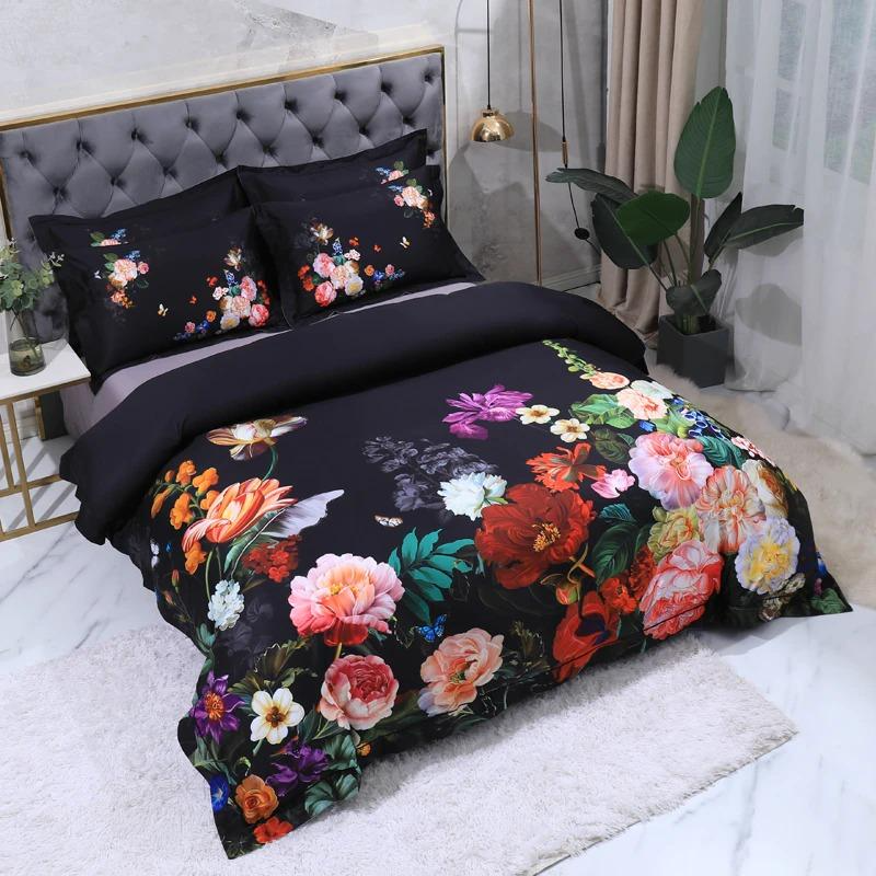 Black Printed Egyptian Cotton Duvet Cover Set