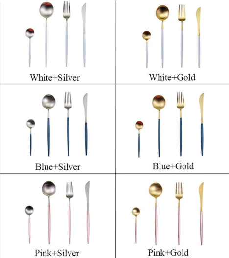 Luxuriöses 24-teiliges Gold-Silber-Besteckset aus Edelstahl