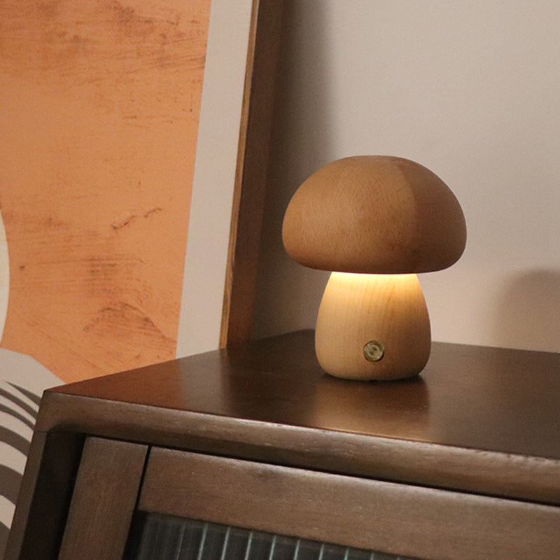 LUMONUIT | Veilleuse LED champignon en bois avec interrupteur tactile | Éclairage d'ambiance | Lampe adaptée aux enfants