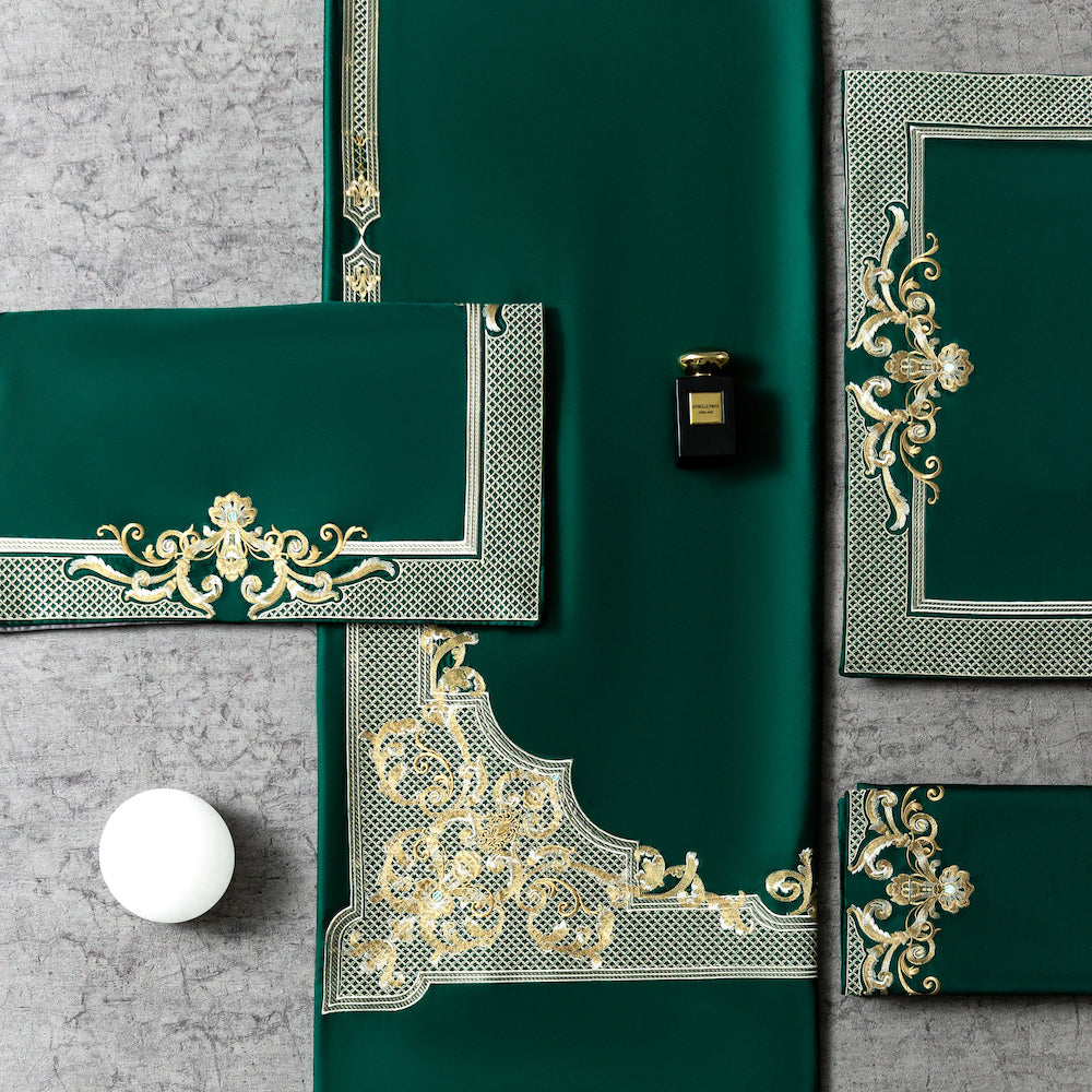 Emerald Green Golden Jacquard påslakanset