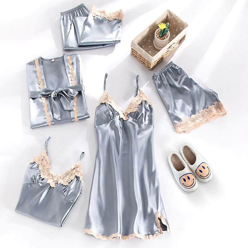 Satin-Nachtwäsche-Pyjama-Set