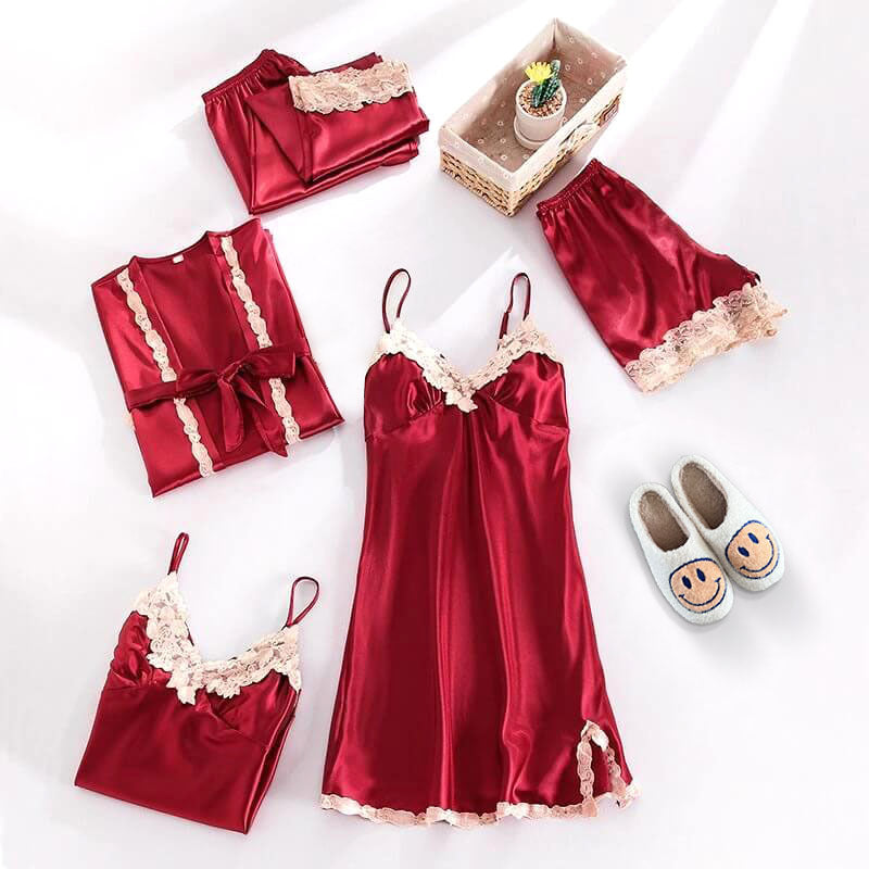 Satin-Nachtwäsche-Pyjama-Set