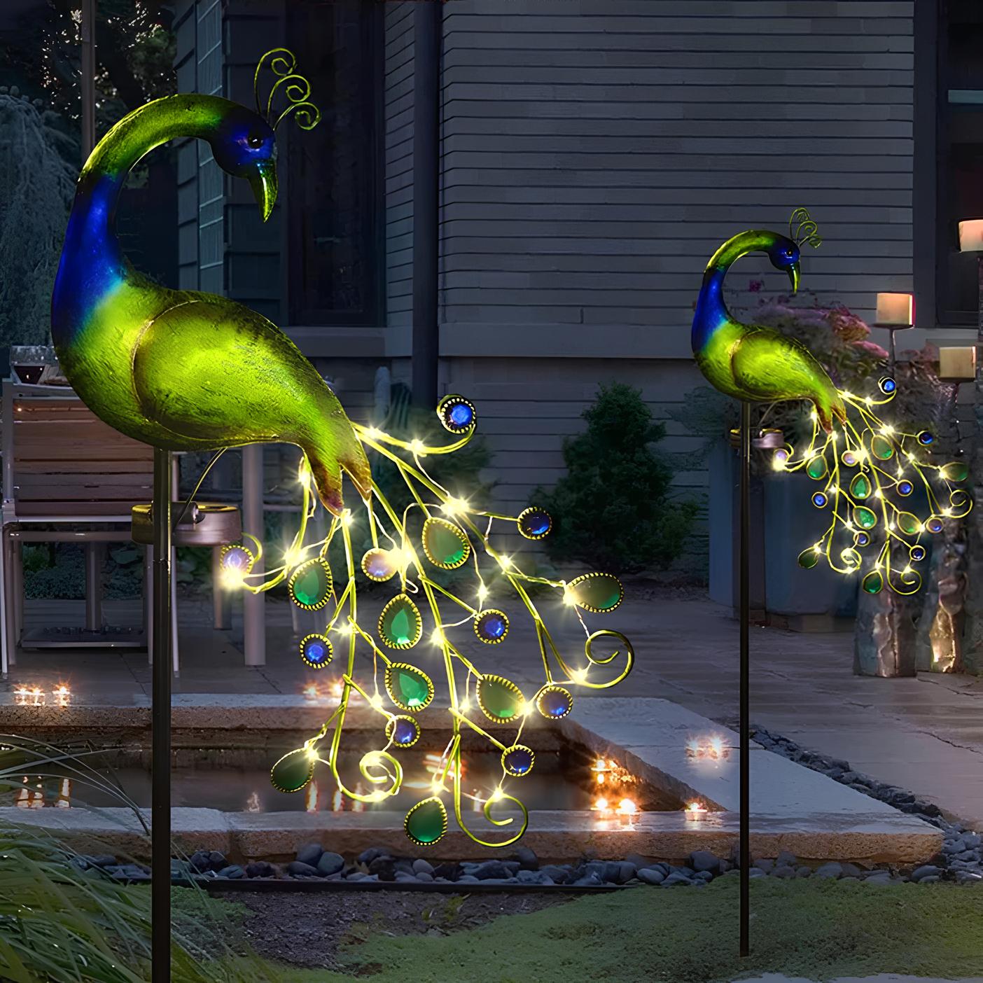 Peacock LED Solar Powered Light Waterproof Fairy Garden - Lawn Lights