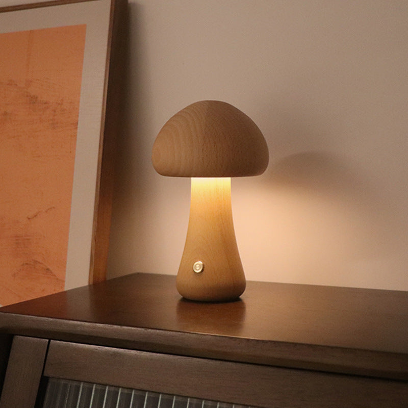 LUMONUIT | Veilleuse LED champignon en bois avec interrupteur tactile | Éclairage d'ambiance | Lampe adaptée aux enfants