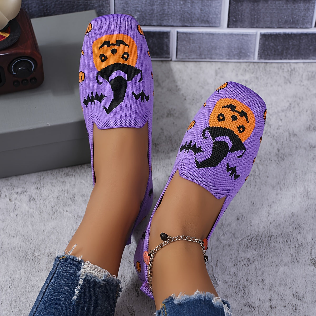 Lightweight Halloween Pumpkin Slippers - Purple