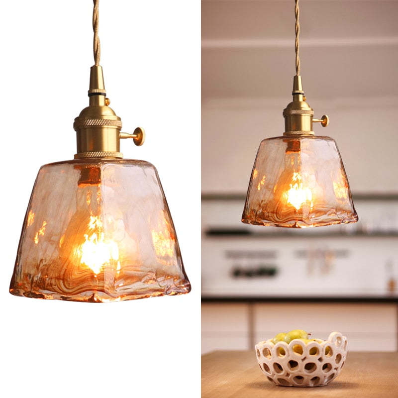 Levy Retro LED Hanging Lamps - Gold Metal and Glass for Bedroom, Living Room, Dining Room