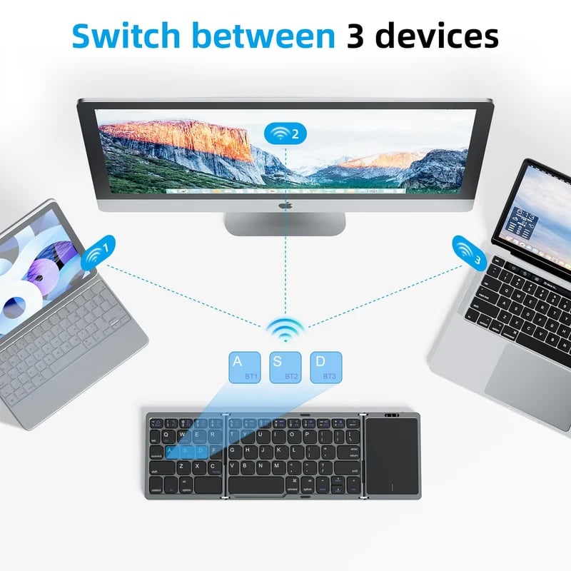 Sammenleggbart Bluetooth-tastatur med pekeplate