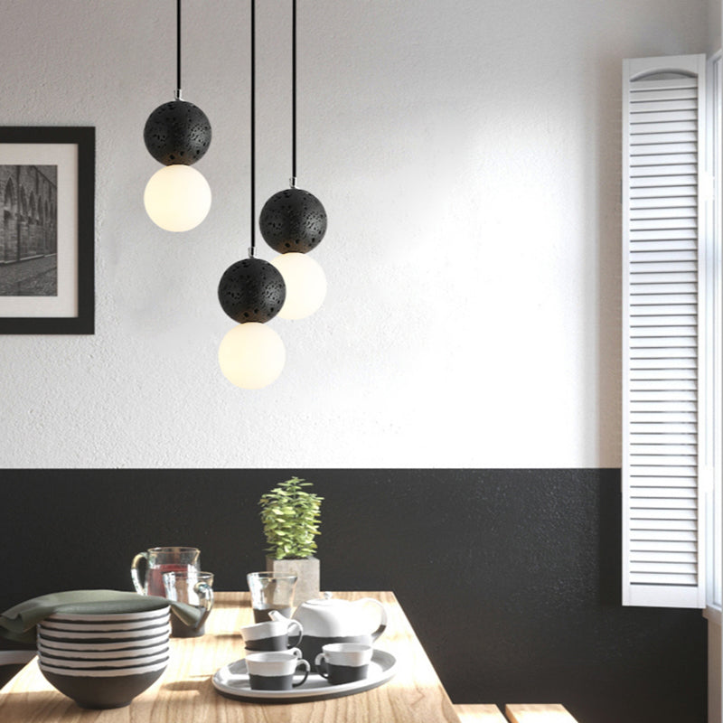 Valentina Modern Bulbs Small LED Pendant Lamps Black White Glass Dining Table