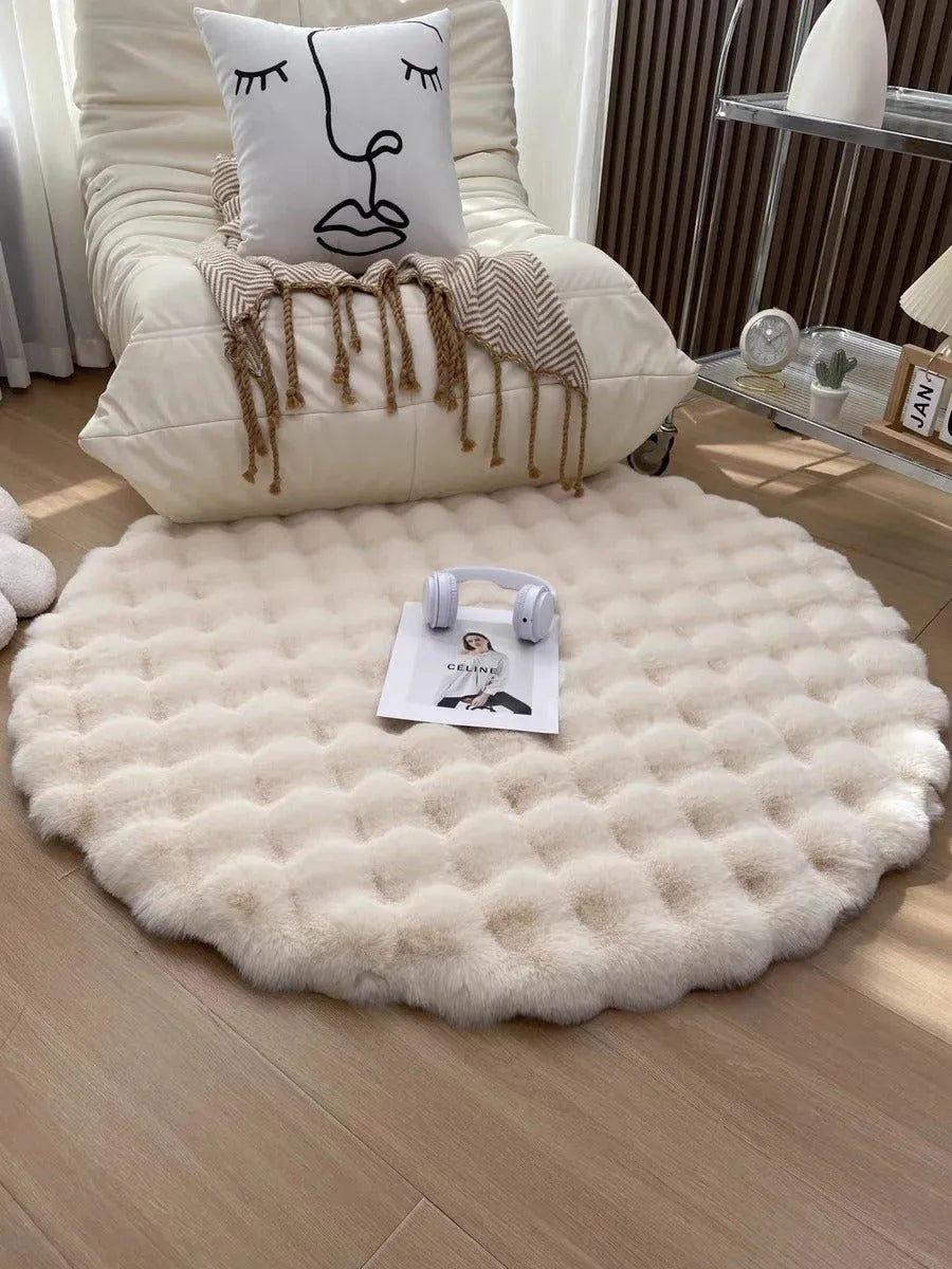 Faux Fur Fluffy Plush Round Rug │ Soft Bubble Velvet Wool-like Anti-slip Floor Carpet