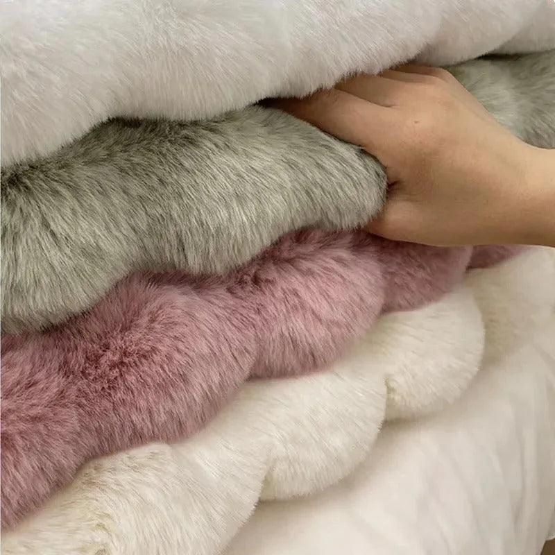 Faux Fur Fluffy Plush Rundt Teppe │ Myk Boble Fløyel Ull-lignende Antiskli Gulvteppe