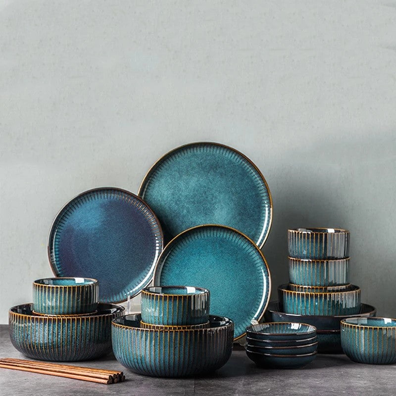 Set di stoviglie in ceramica Robin Blue